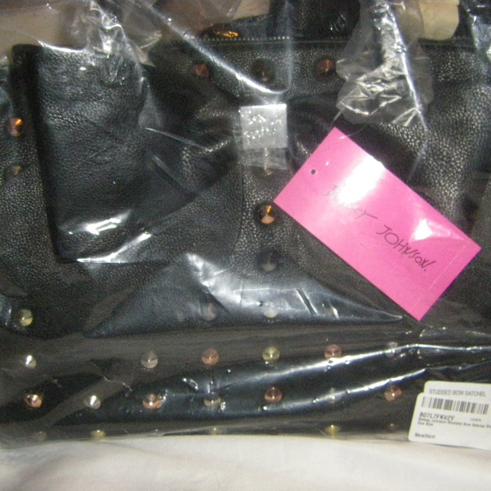 Betsey Johnson Studded Bow Satchel Bag Black Bow Studs + Keychain BB18265 NEW - Picture 8 of 14